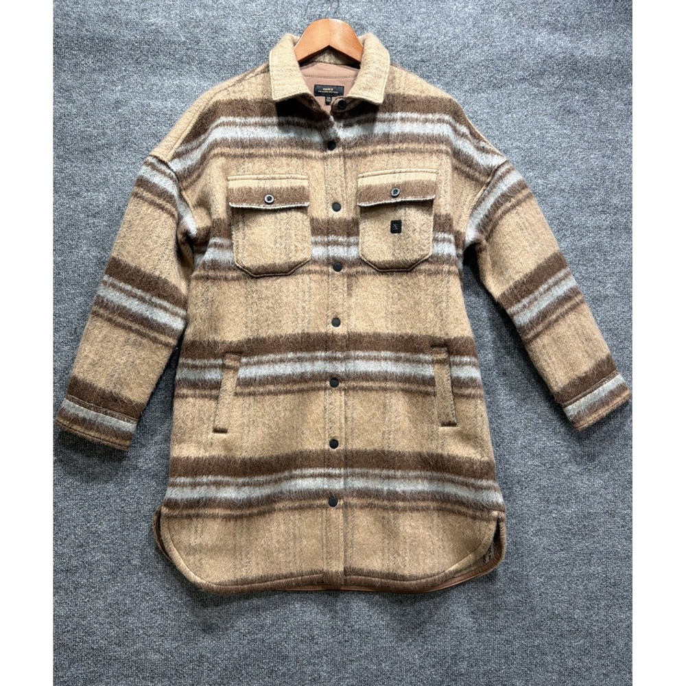 Roark Women's Amberley Long Shacket Heavyweight Wool Blend Striped Jacket XS